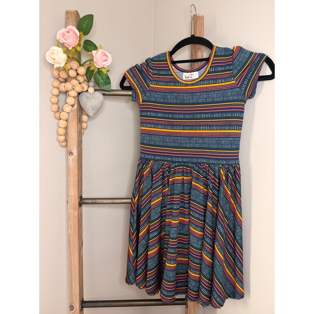 Dot Dot Smile Girls Size 7 Multi Color Striped Short Sleeve Twirl Dress